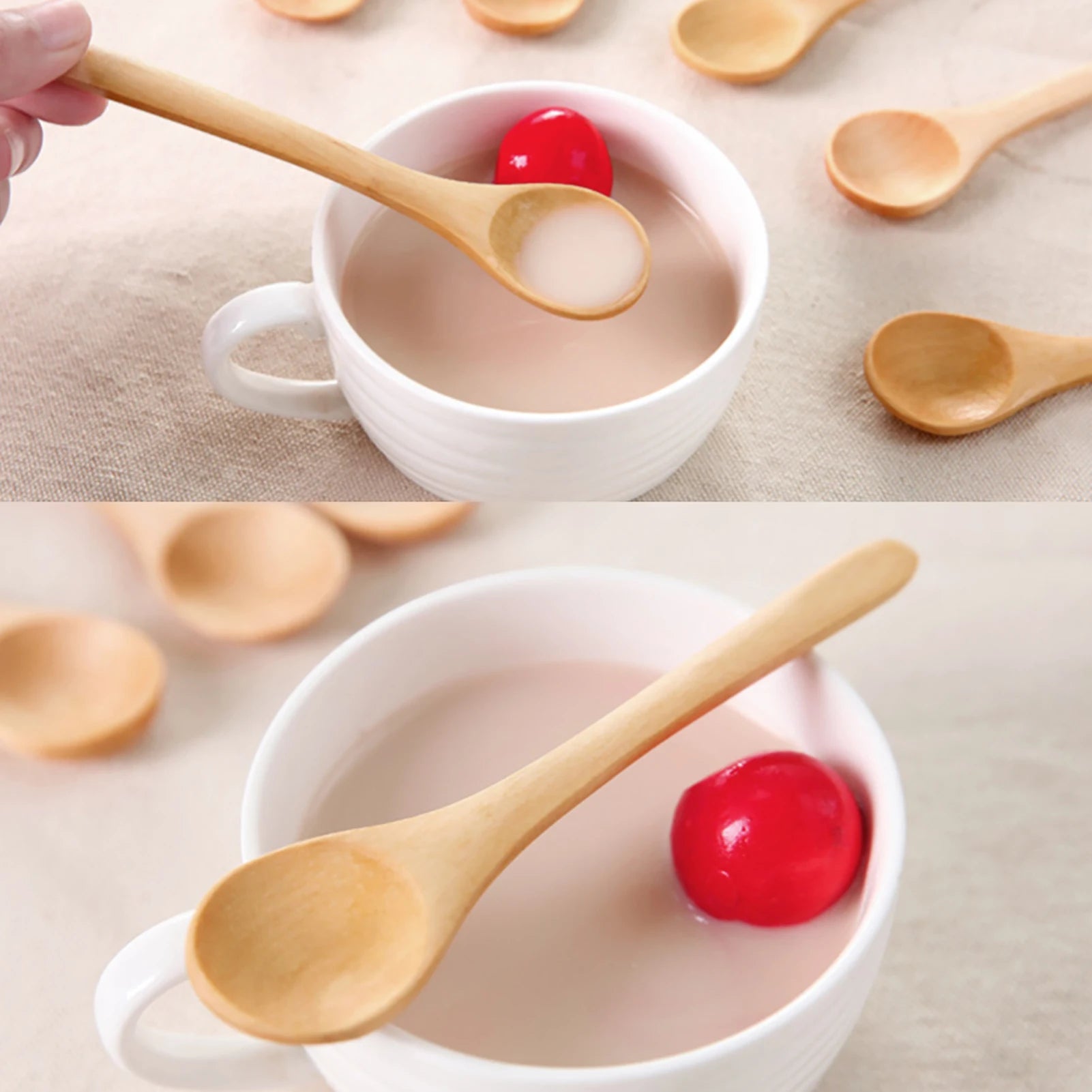 30Pcs Mini Natural Wooden Children Spoons Small Kitchen Condiment Spoons Kids Tableware Spice Salt Sugar Serving Tools Qme