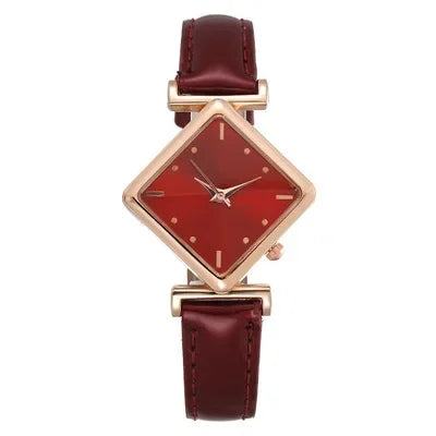 Women's Watch Elegant Rhombus Pointer Quartz Watch Retro Fashion Analog PU Leather Wrist Watch Qme Red No