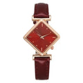 Women's Watch Elegant Rhombus Pointer Quartz Watch Retro Fashion Analog PU Leather Wrist Watch Qme Red No