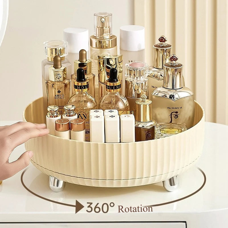 Luxury Plastic Rotating Organizer Cosmetic Storage Box Fruit Tray Qme Beige