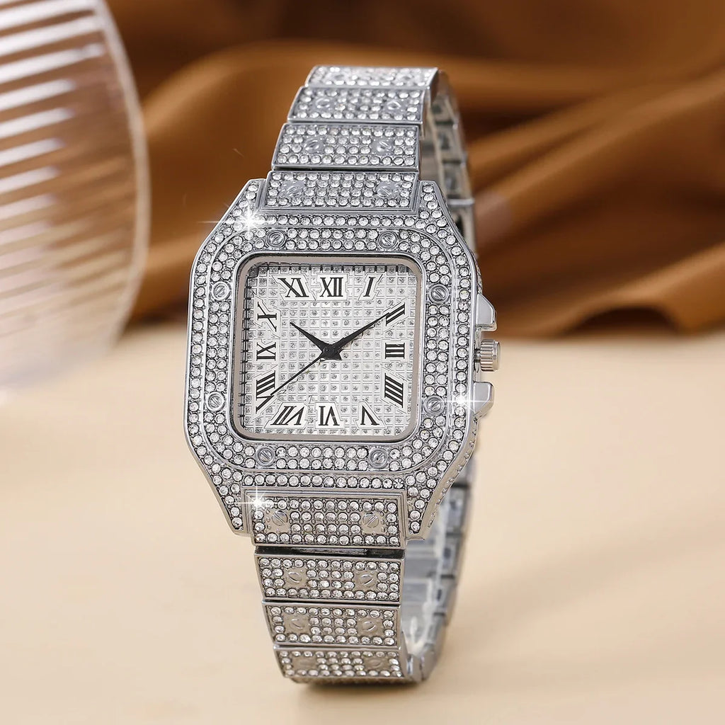 Oversize Square Dial Rhinestone Alloy Watch Fancy Women Watches Jewelry Sophisticated And Stylish Women Watch Qme