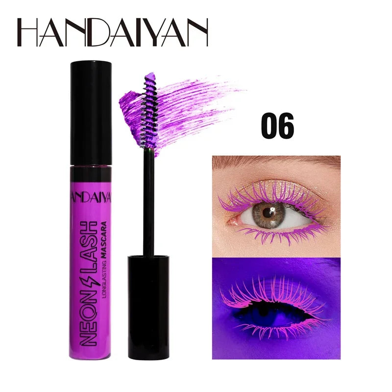 Fluorescence Mascara Waterproof No Blooming Fast Dry Colorful Neon Eyelashes Curling Yellow Blue Lengthens Eye Lashes Cosmetics Qme 06