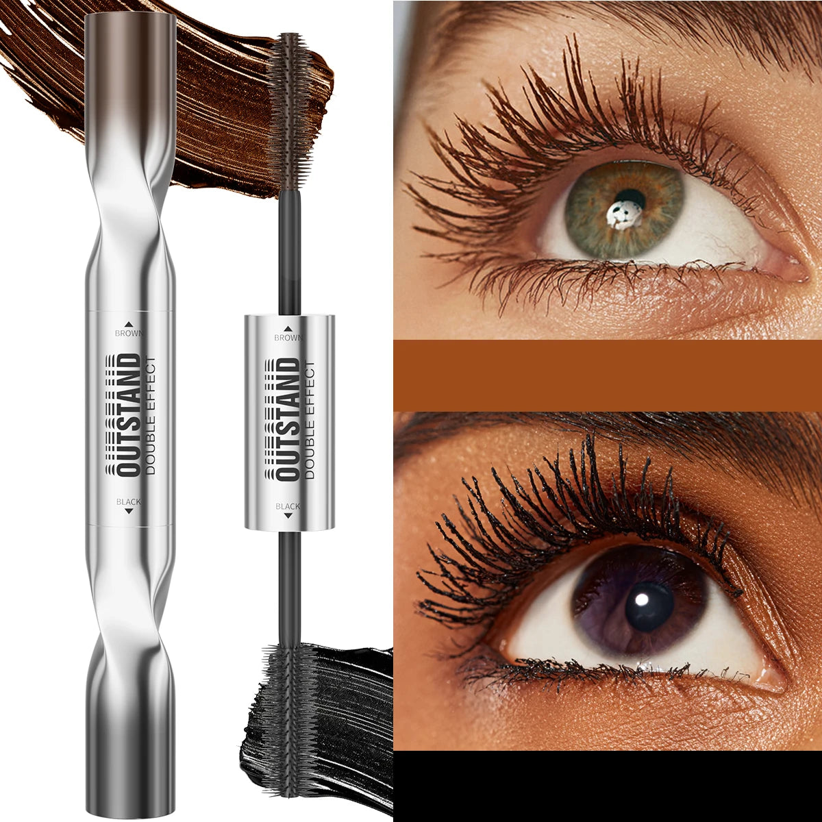 2 Color Waterproof Mascara | Long-Lasting, Smudge-Proof, Curling Formula Black & Green Shades, Formaldehyde-Free Eyelash Primer Qme