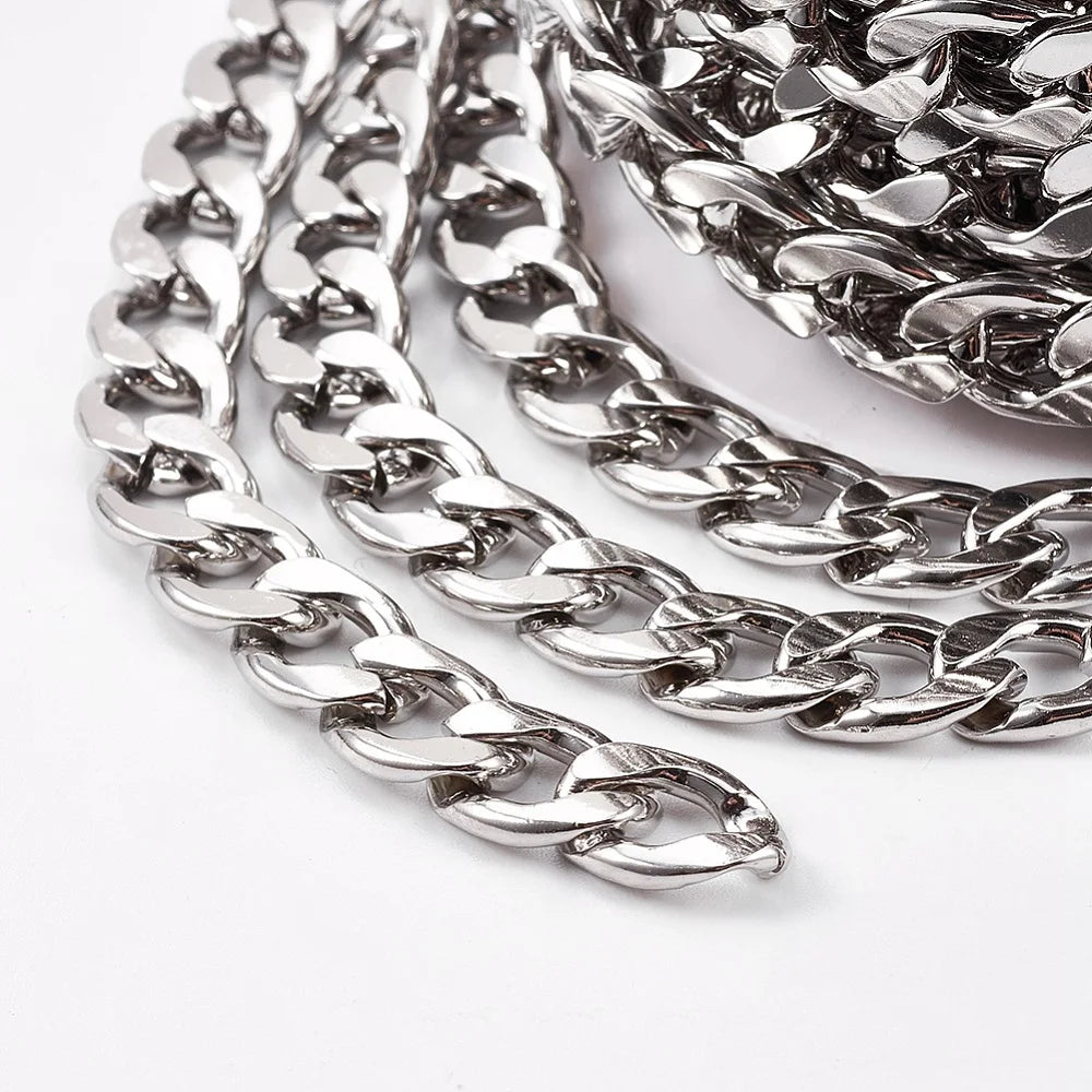 PandaHall 10m Tarnish Resistant 304 Stainless Steel Cuban Chain Roll for Professional Jewelry Making, Chunky Unwelded Link Qme
