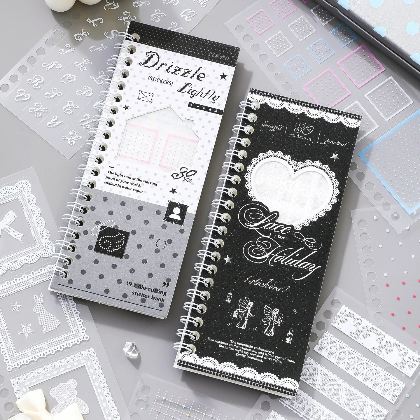 30 pcs Lace Die cut Stickers Book Cute Aesthetics Decor Collage Journal Scrapbooking Supplies Self Adhesive Creative Stationery Qme AB