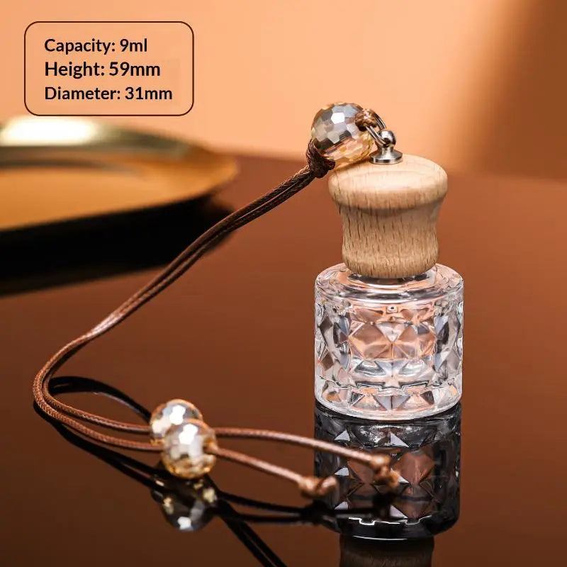 Empty Glass Essential Oil Diffuser Bottle Wooden Cap Car Hanging Qme A4