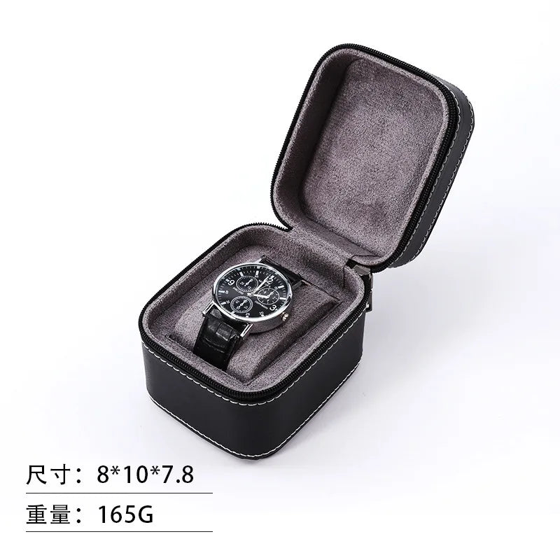High-end Leather Zipper Watch Box - Flip-open PU Watch Packaging Watch Case PU Leather Watch Box for Gift Qme Black