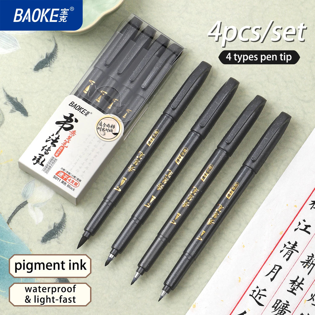 4-Size Calligraphy Pen Set for Writing, Drawing & Hand Lettering, Black Ink Brush Markers for Art, Calligraphy, Sketching Qme