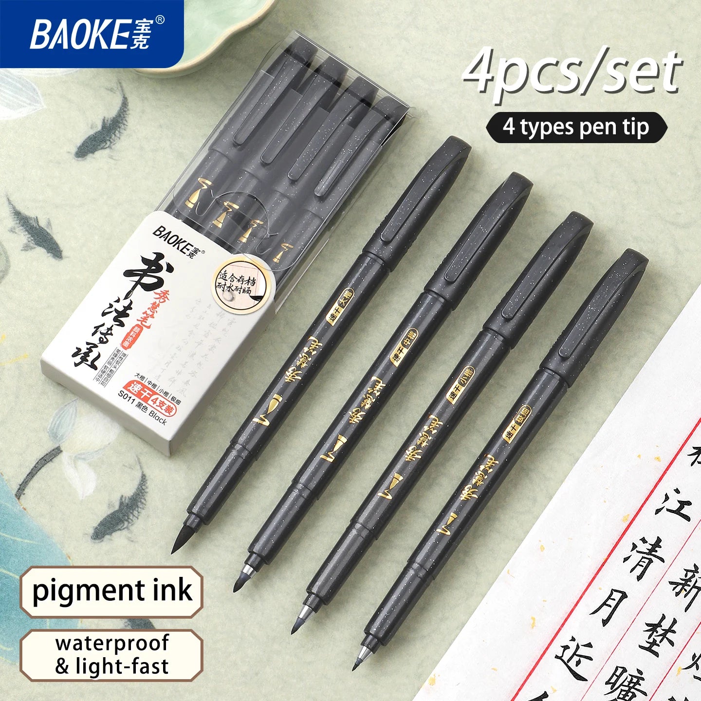 4-Size Calligraphy Pen Set for Writing, Drawing & Hand Lettering, Black Ink Brush Markers for Art, Calligraphy, Sketching Qme