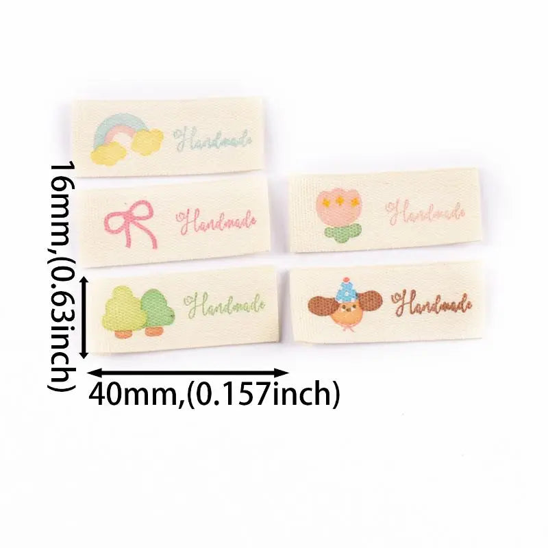 50pcs 16×40mm Mixed cartoon pattern cotton Labels Sewing Handmade Label For Clothing Shoes Bags Garment cp3809 Qme