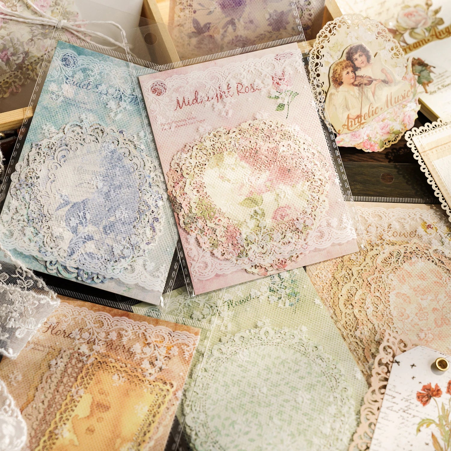 10 pcs Vintage Broken flower hollowed out lace paper Decorative Diy Scrapbooking Diary Album junk journal Collage material Qme