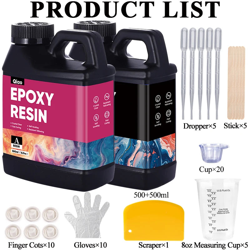 Crystal Clear Epoxy Resin Kit – Bubble-Free, Anti-Yellowing, 1:1 Easy Mix Epoxy Reisn for Resin Art, Casting & DIY Molds Qme