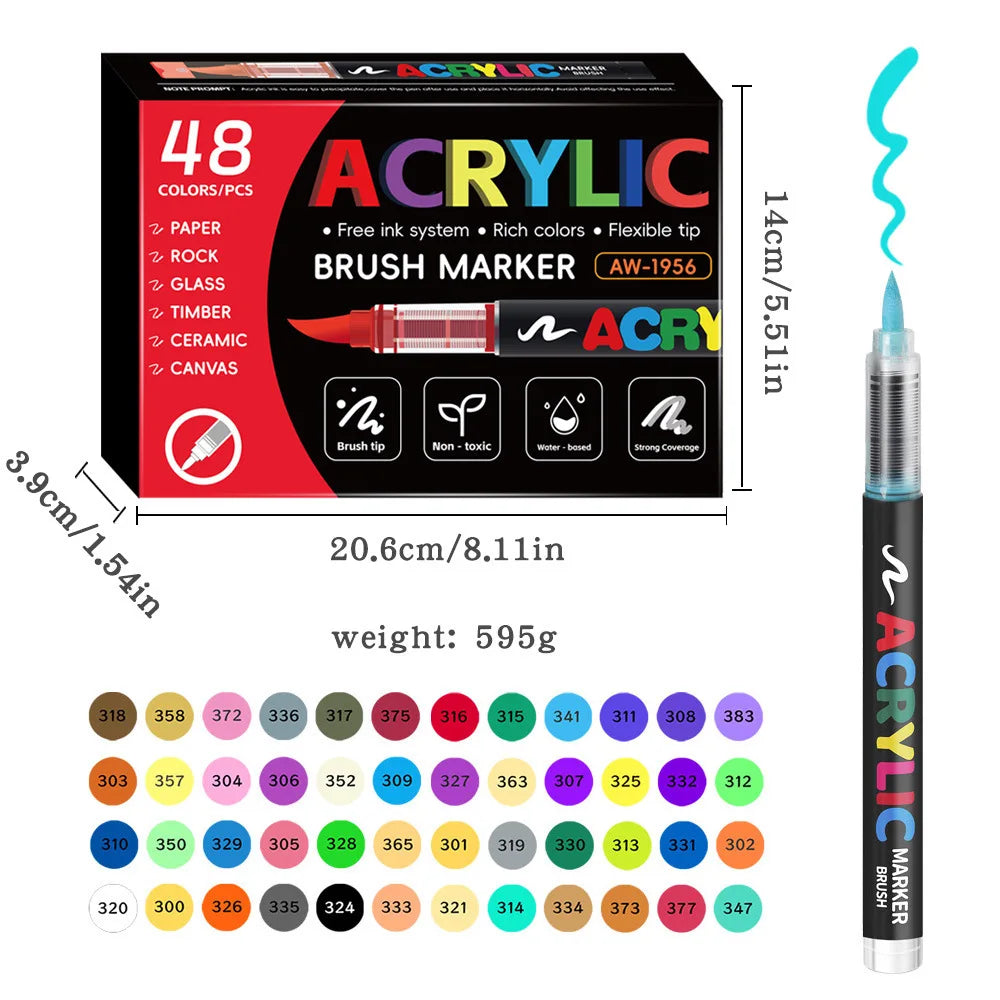 168 Colors Acrylic Markers, Automatic Ink Control System with Soft Brush Tip Acrylic Paint Pens for Rock Painting, DIY Crafts Qme 48 colors