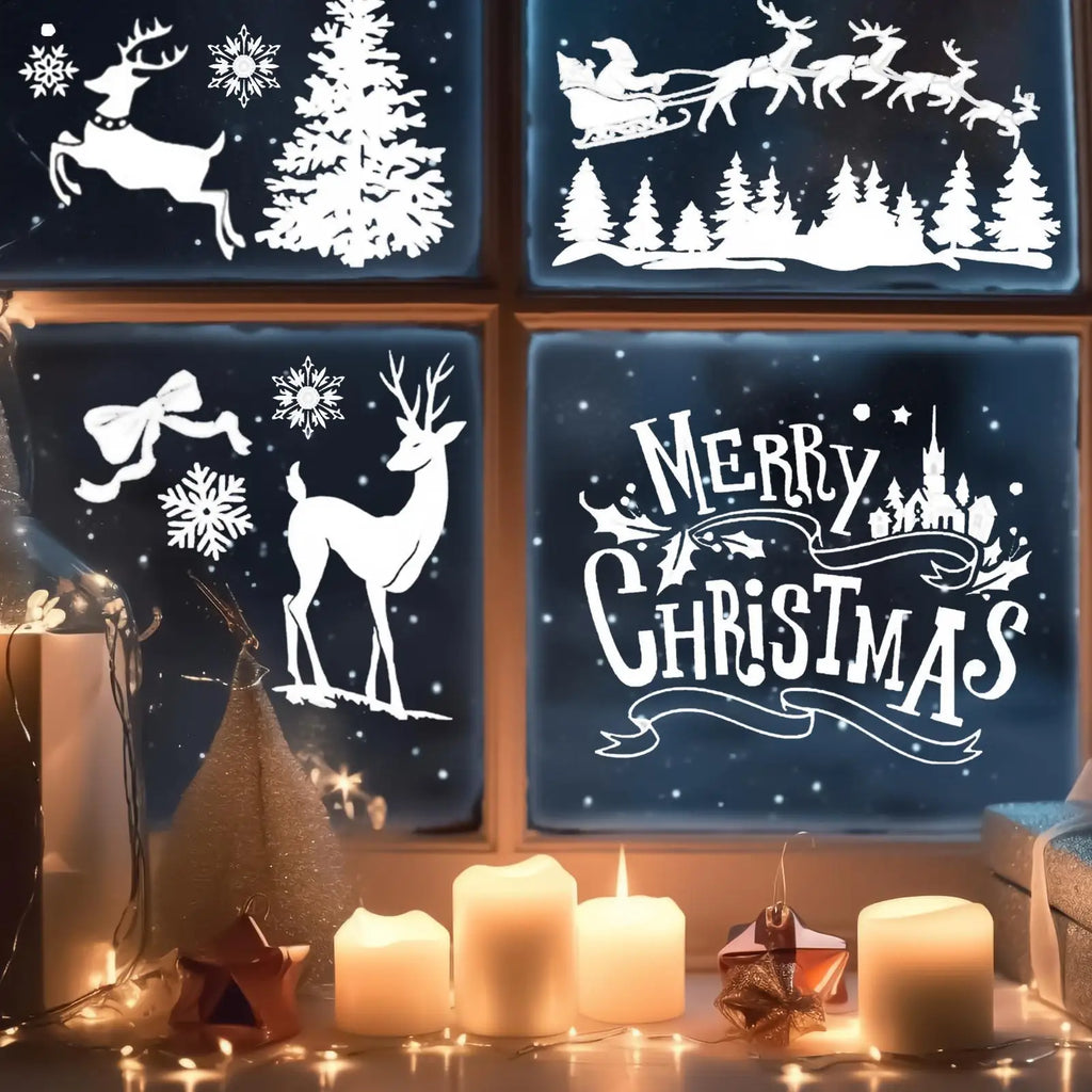 Christmas Window Stickers Glass Clings Decal Mural Pvc 9 Sheets Qme