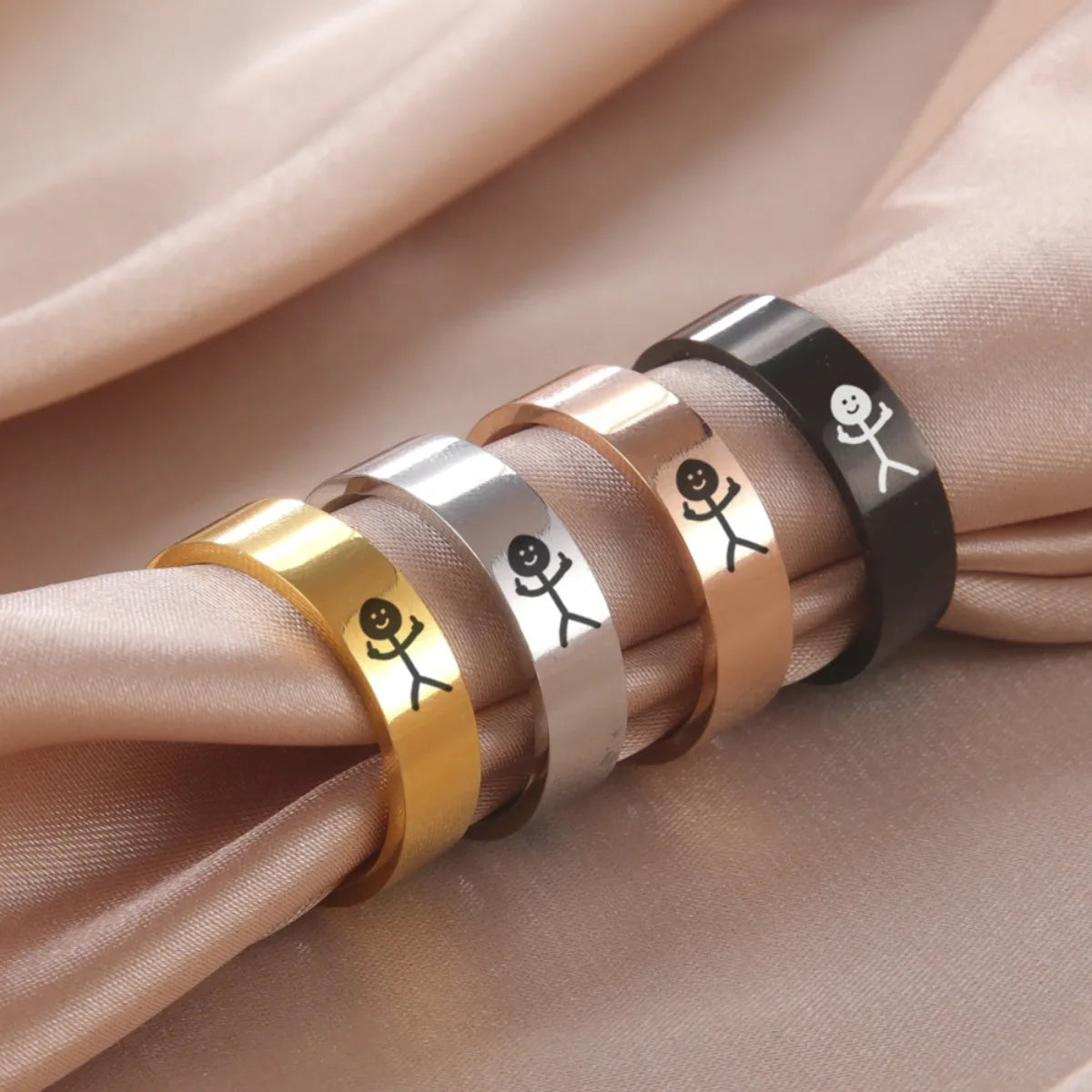 Simple Personality Charm Trend Funny Middle Finger Stickman Ring Hip Hop Doodle Rings for Man Couple Party New Gifts Jewelry Qme