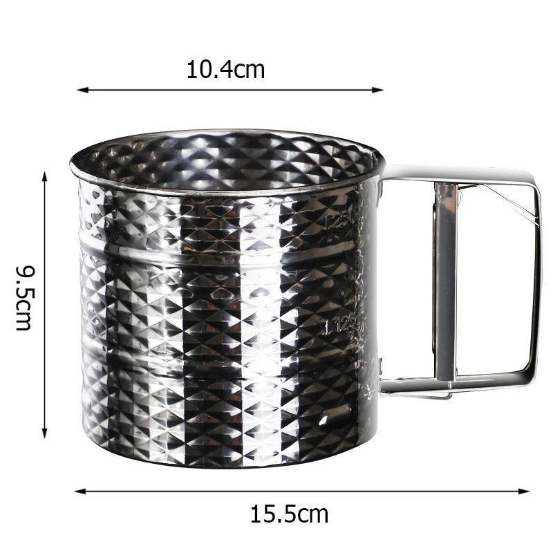 Diamond Pattern Flour Sifter For Baking Powder Sugar Shaker With Hand Press Design Fine Mesh Stainless Steel Flour Sifter Sieve Qme Style B