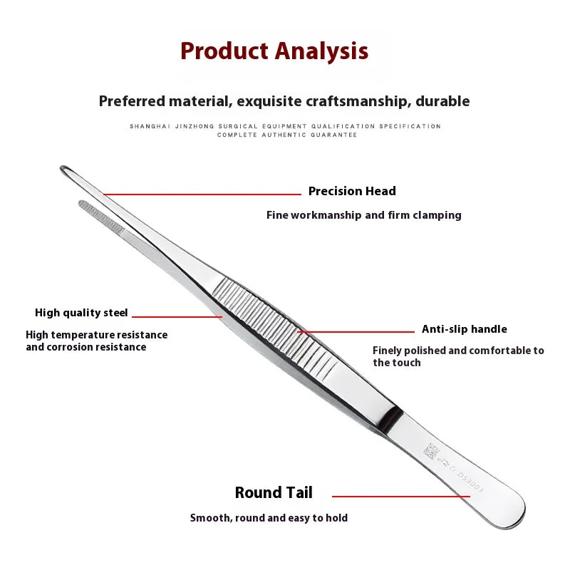 Stainless Steel Tissue Tweezers Hook Forceps Round Head Dressing Qme