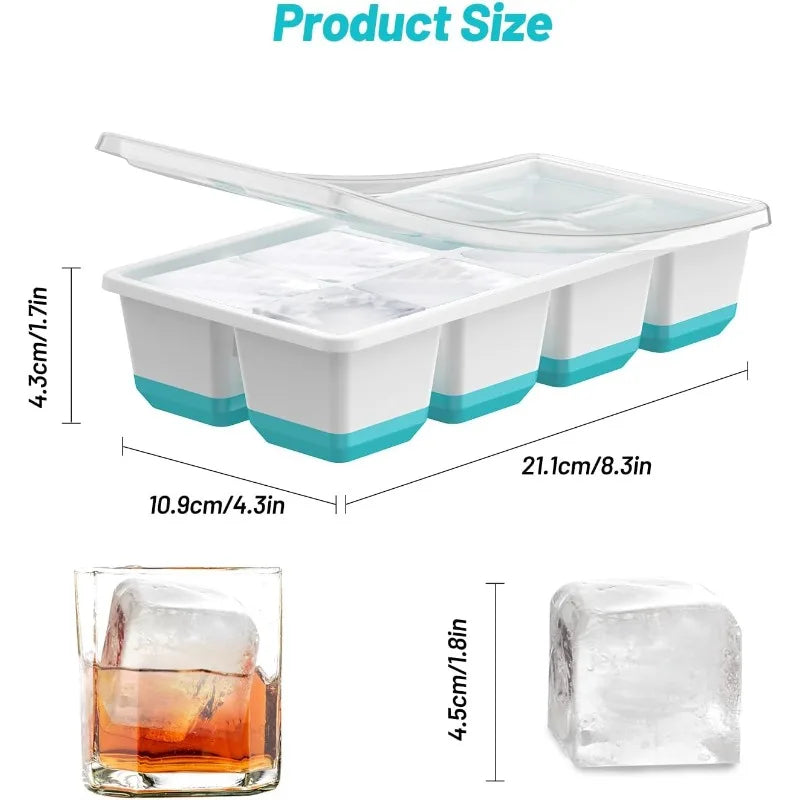 8 Grid Large Square Plastic Ice Tray with Lid, Soft Bottom Easy To Release Mold Large Ice Cube Mold for Whiskey Cocktail Qme