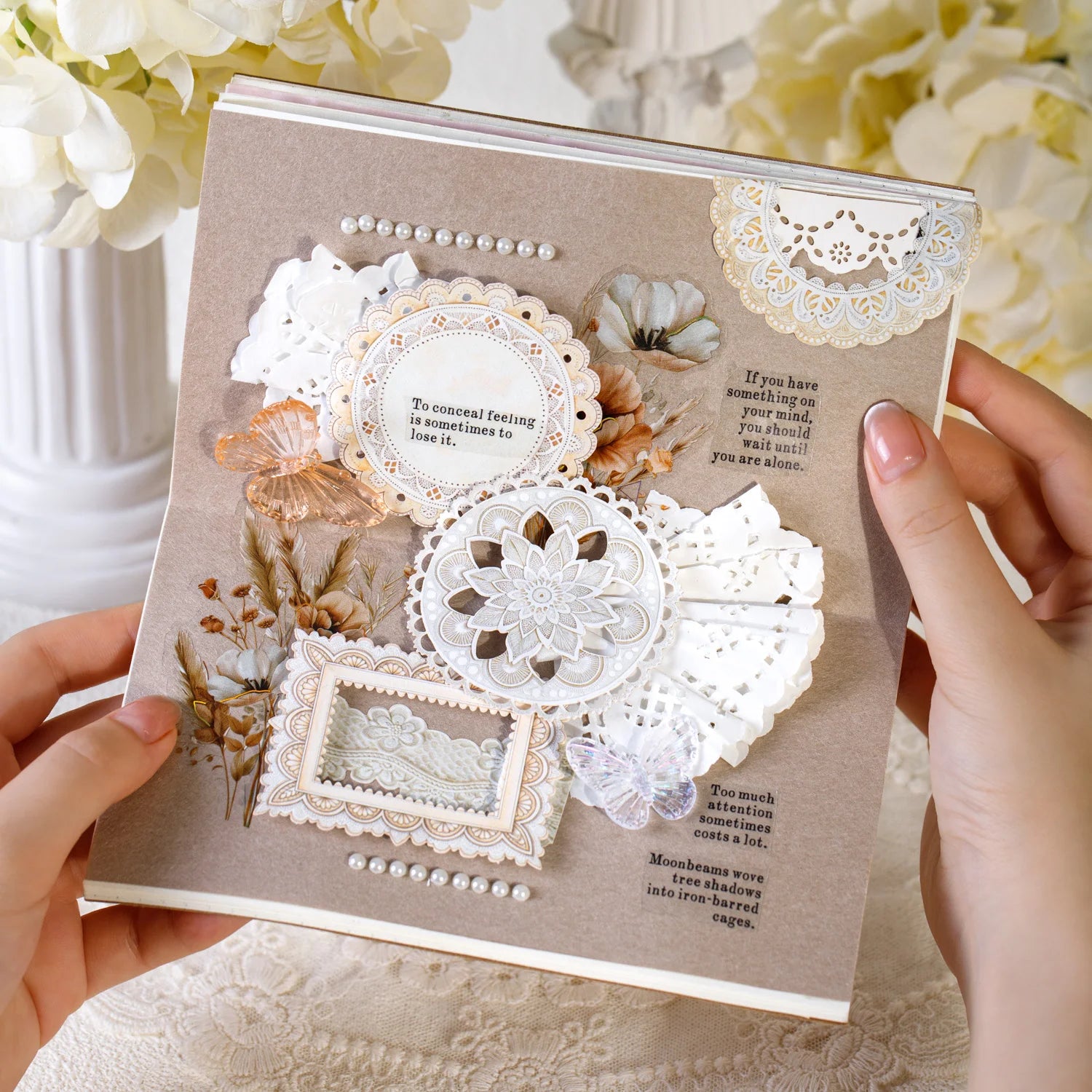 20 Sheets Lace Series Scrapbooking Decorative Stickers for DIY Photo Frame Collage Decoration Craft Supplies Qme