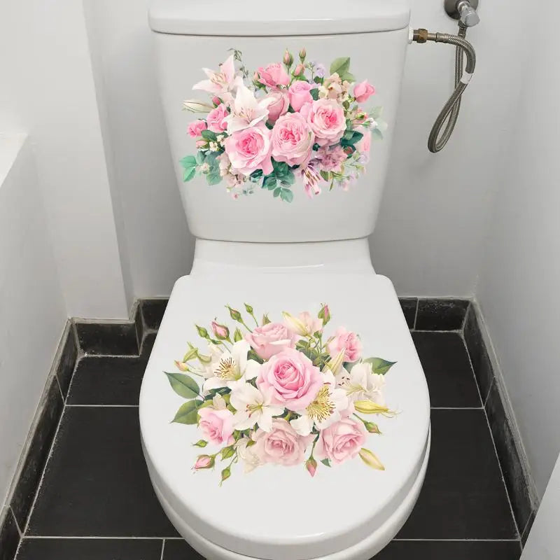 Pattern Toilet Stickers Bathroom Decoration Decor Self-adhesive Qme
