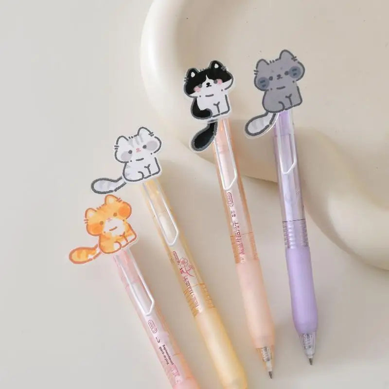 1 Gel Pen Cute Wagging Tail Cat Cartoon Automatic Black Kawaii Qme
