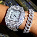 Luxury Moissanite Iced Out Watches Hip Hop Bust Down Unisex Diamond Watch, Stainless Steel Moissanite Studded Wrist Watch Qme a set of-1