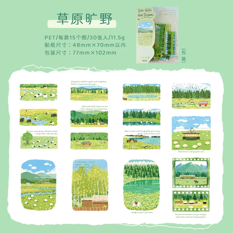 TIANZI 30 sheets City Landscape PET Stickers Pack for Art Collage Junk Journal DIY Scrapbooking Aesthetic Stationery Collection Qme A
