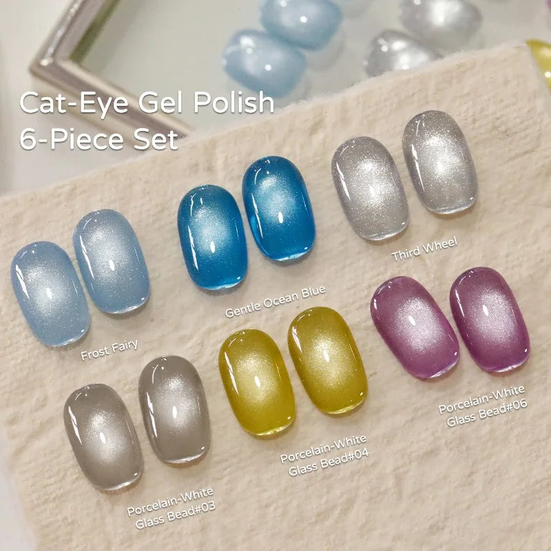 Porcelain Grape Cat Eye Gel Polish, 6 Colors Magnetic Nail Art Gel 10ml, Glass Bead Effect Skin Brightening Long Lasting Qme