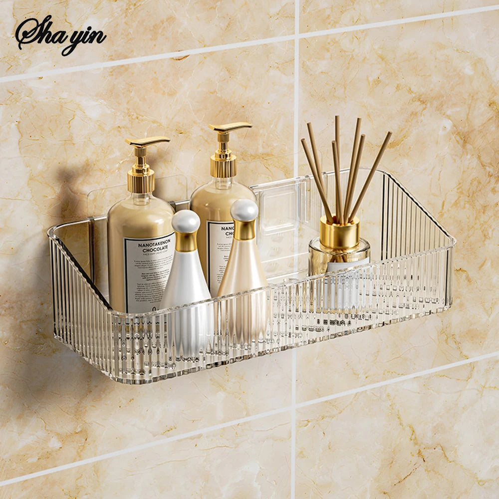Bathroom Storage Rack Wall Mounted Toilet Washroom Washroom Washbasin Wall Organizing Storage Basket Qme transparent color