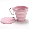 Food Grade Silicone Foldable Drinking Cup,Lightweight Portable Mug With Cover & Carabiner For Camping Travel Sports Daily Use Qme pink