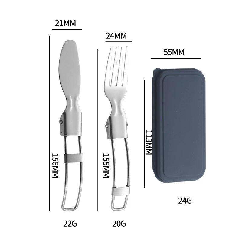 304 Stainless Steel Folding Cutlery Set Knife Fork Spoon Portable For Outdoor Picnics Camping Back To School Student Cutlery Box Qme 2pcs Roya Blue1