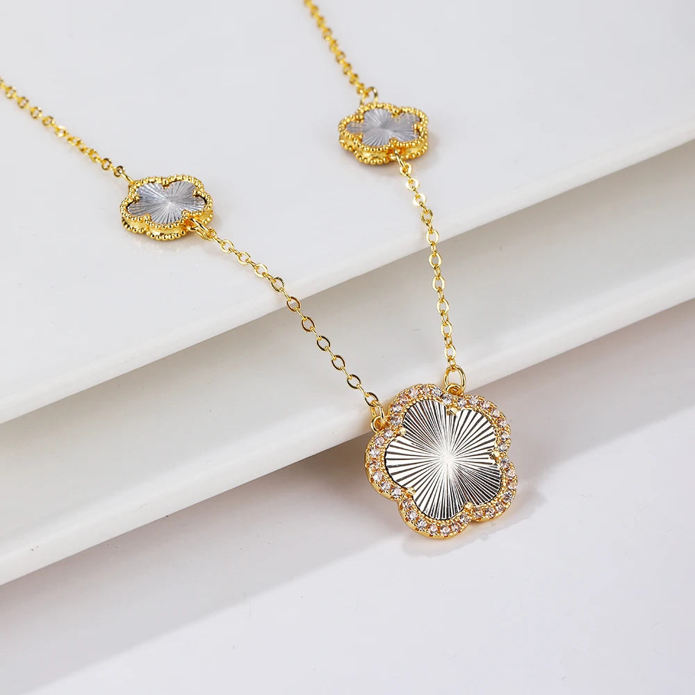 High-Quality Copper Plated 18k Gold Five-Leaf Clover Necklace Fashion Simple For Woman Girl Necklace Birthday Party Jewelry Gift Qme I 45cm