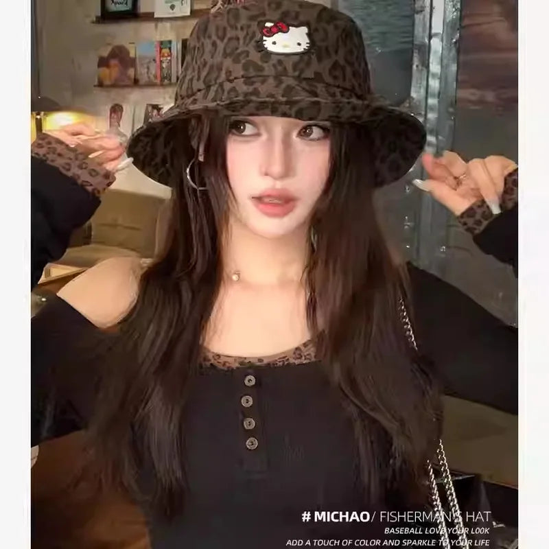 Hello Kitty Kuromi Hats Fisherman's Hats Baseball Caps New Face-Slimming Bucket Hats Leopard-Print Baseball Caps Qme