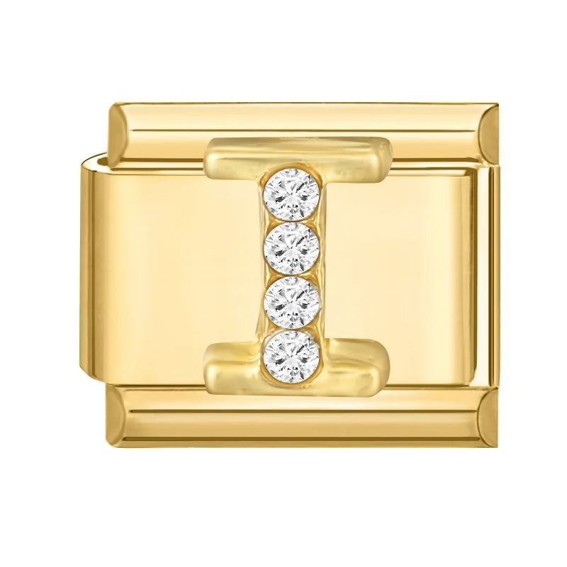 Wholesale Shiny CZ 26 Letters A-Z Gold Color Italian Charms Gold Plated 9mm Stainless Steel Modular Bracelet DIY Jewelry Gift Qme I
