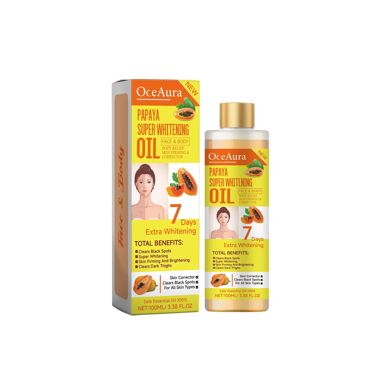 Papaya Whitening Body Oil Nourishing Brightening Skin Care Relaxing Muscle Smoothing Moisturizing Body Massage Skin Papaya Oil Qme 100ml Boxed