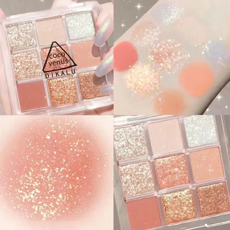New Nine-color Eyeshadow Palette Rose Pink Color Pearly Matte Glitter Eyeshadow Pallete Shiny Eye Shadow Eye Pigments Qme 02