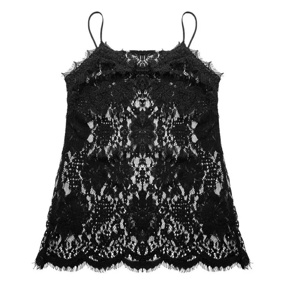 Elegant Beach Wear Lace Camisole Skirt Sweet Loose Lace-edged Summer Qme