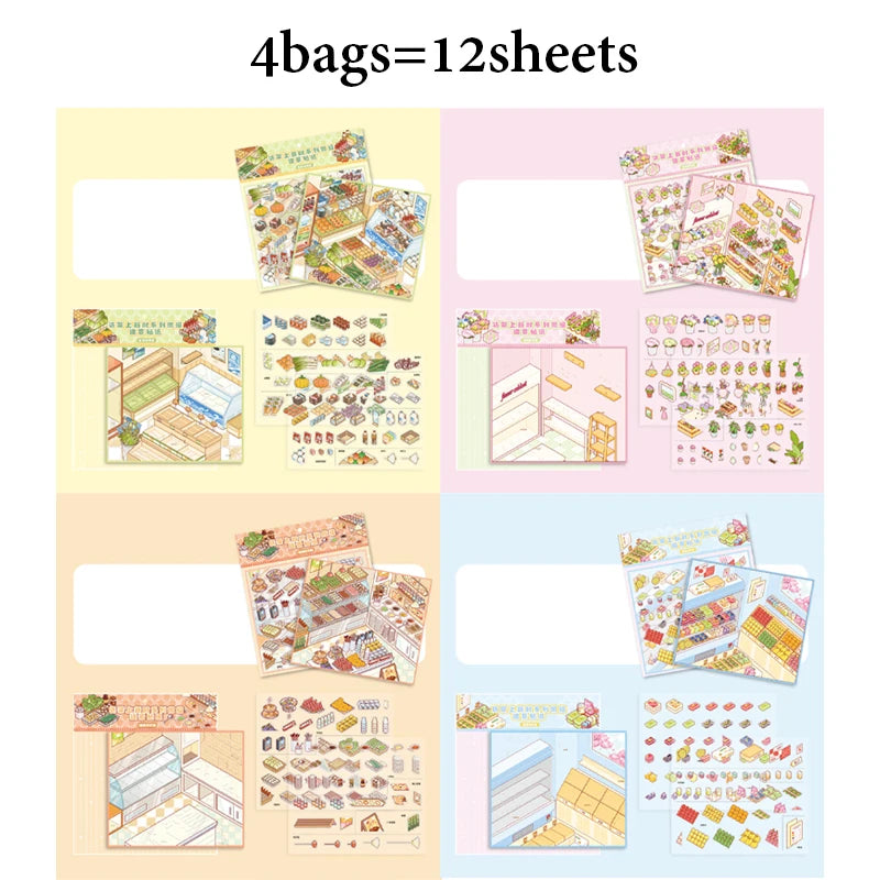 4 Bags Vintage Convenience Store Scene Stickers, Nostalgic Snack Themed, Vivid Details, Perfect for Journaling Relaxation Crafts Qme A