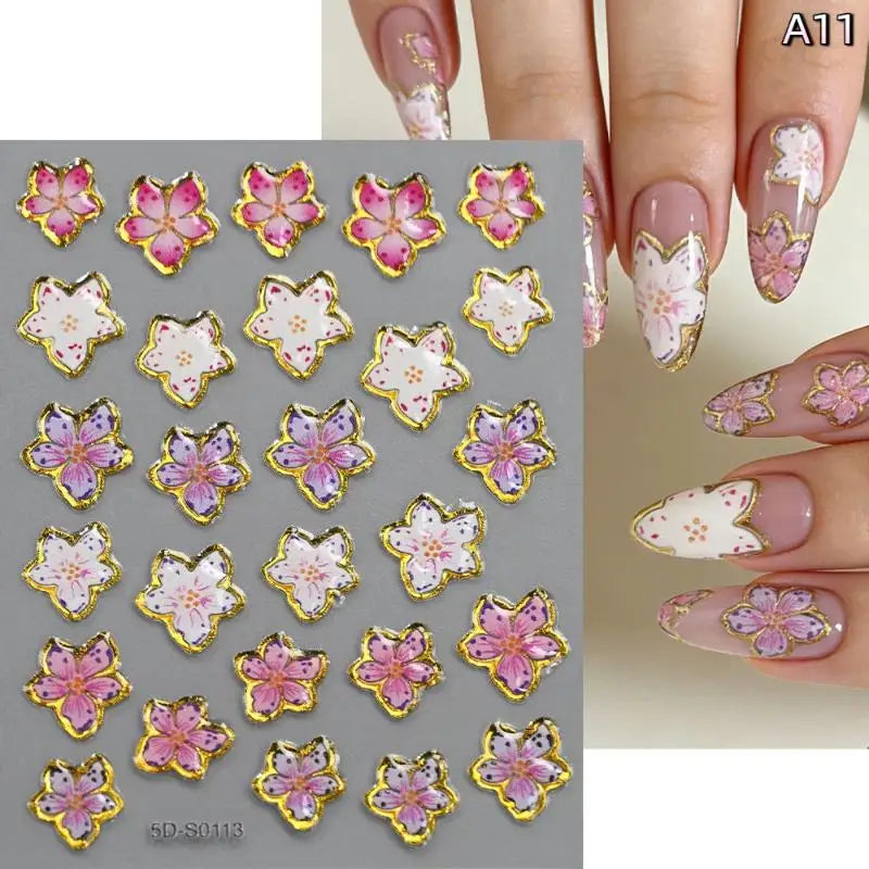 Blossom Floral Nail Stickers Bronzing 5D Spring Summer Petal Qme A11