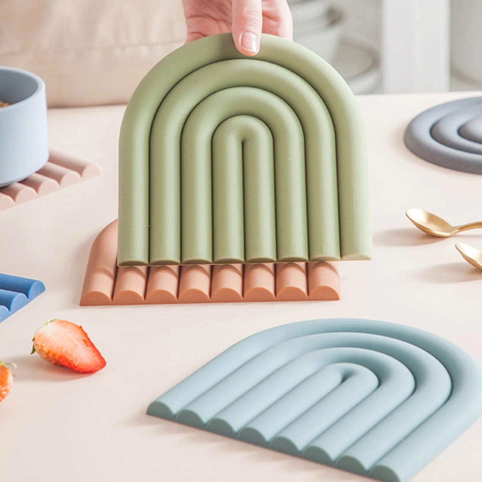 Multifunction Silicone Pot Mat Insulation Pad Bowl Mat Placemat Plate Mat Silicone Mat Dining Table Home Rainbow Mat Qme