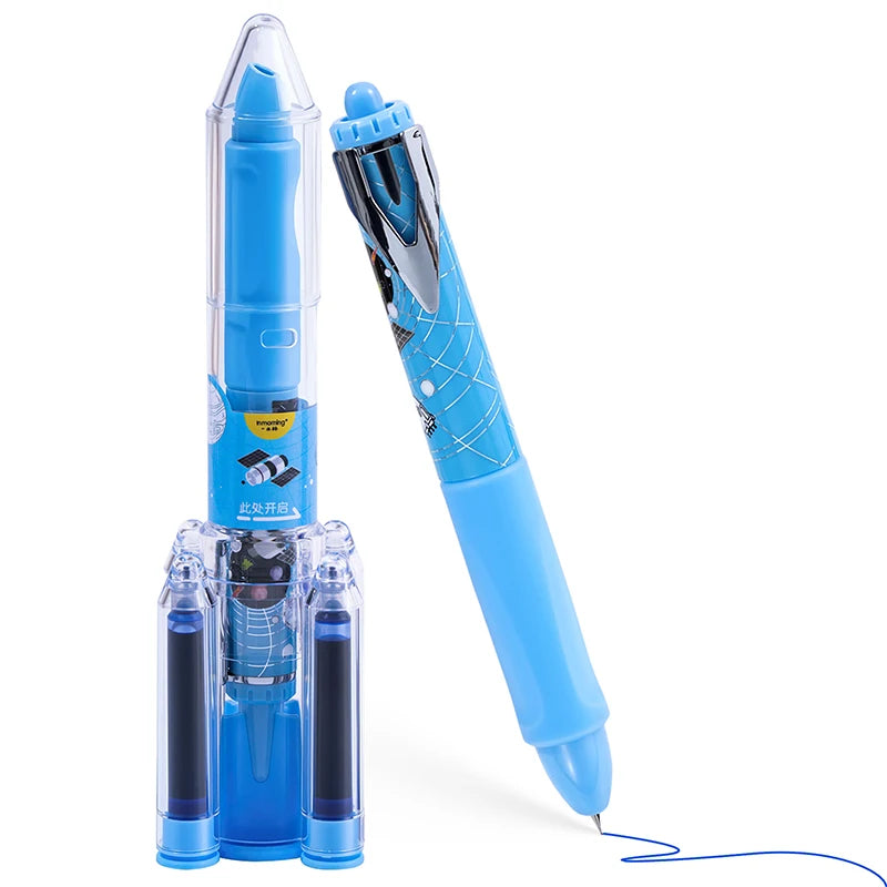 Space Theme Click Fountain Pen with Ink Cartridges, Aesthetic Fun Writing Tool & Desktop Decor Students & Office Use Qme B