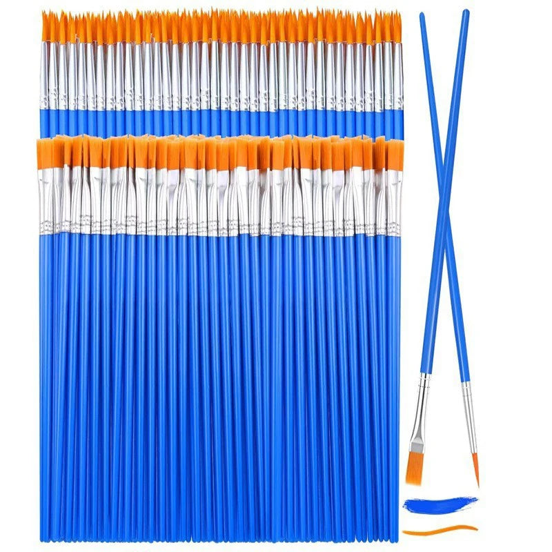 Painting Brushes Art Round Flat Hair Nylon Paint Brush Oil Acrylic Qme