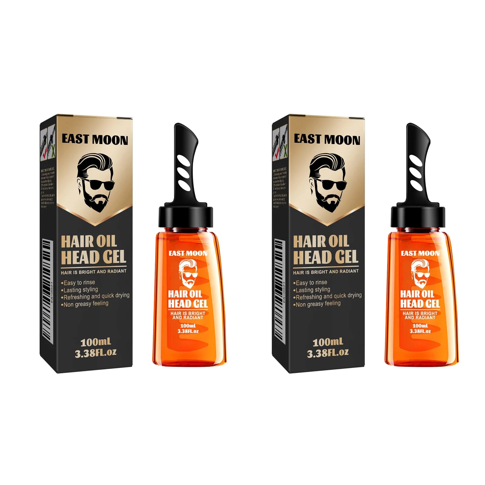 2 in 1 Men's Hair Styling Gel With Wide Tooth Comb Long-lasting Fluffy Hair Styling Oil Styling Cream Strong Hold & Shine Qme 2 x 100ml Boxed