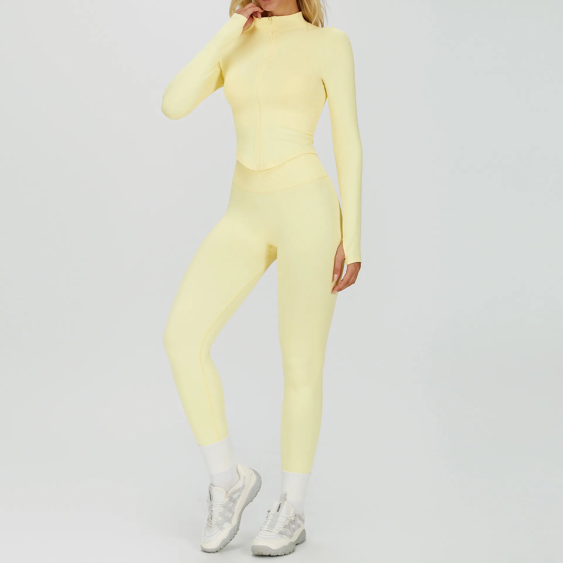 A 2/3PCS Yoga Suit Sports Set Gym Set Women Tracksuit Workout Clothes Long Sleeve Sports Bra Athletic Wear Yoga Clothing Qme 2pcs yellow M