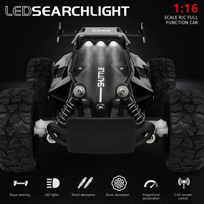 RC Car 2.4Gh Model With LED Lights 2WD High Speed Off-road Remote Control Climbing Vehicle Outdoor Cars Drift Kid Toys Boys Gift Qme