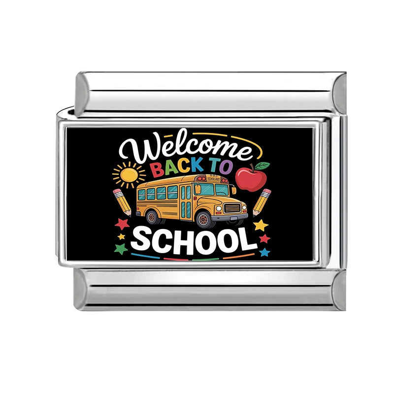 Blue Landscape Sky School Student Schoolbag City Italian Charms Fit 9mm Stainless Steel Women Fashion Bracelet DIY Jewelry Gifts Qme Style 2