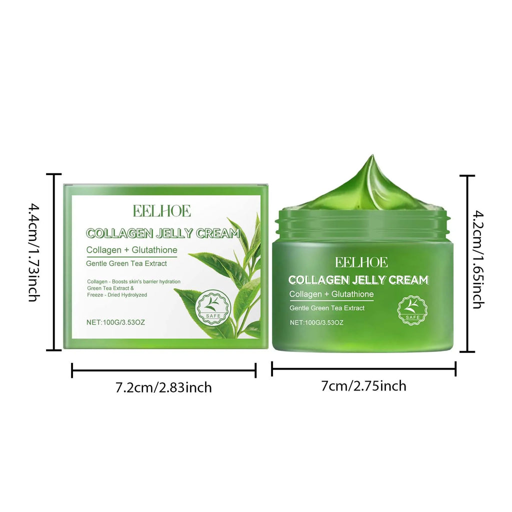 Green Tea Collagen Jelly Cream Gentle Moisturizing Soothing Shrink Pores Smooth Wrinkles Rejuvenating Facial Skin Care Gel Cream Qme