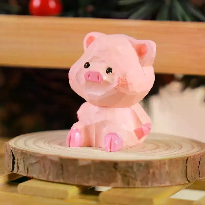 Handmade Wooden Pig Figurine Fu Character Decorative Statue Cute Animal Ornament For Home Office Desk Decoration Birthday Gift Qme