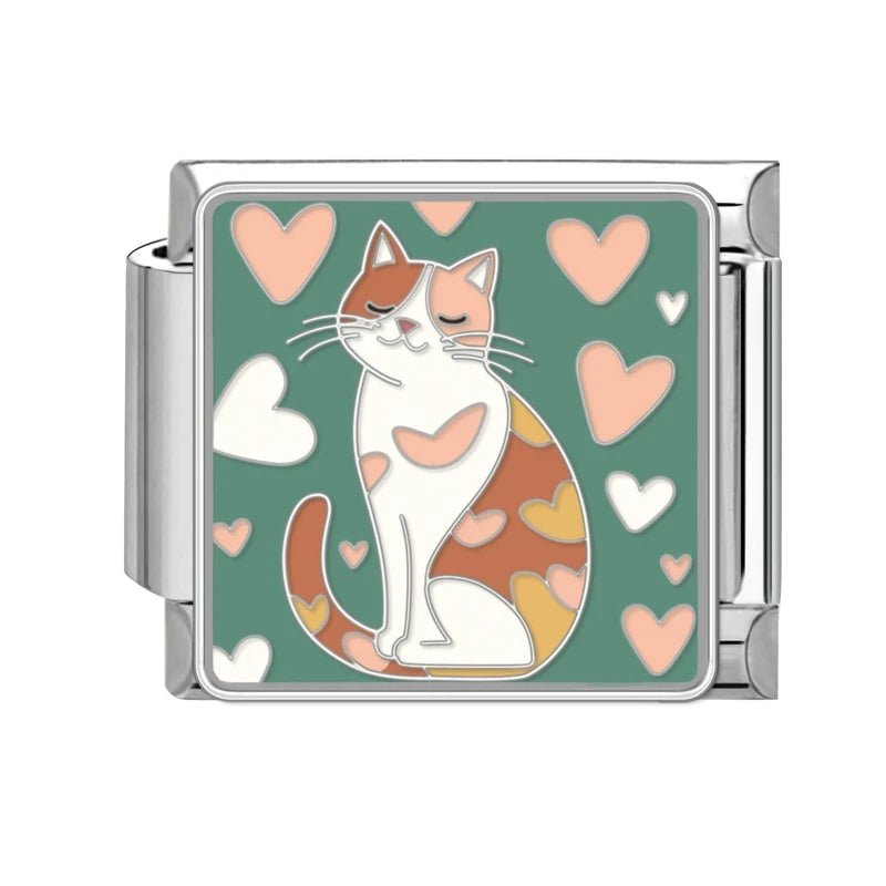 Fashion Colorful Cat Tulip Daisy Flowers Heart Charm Italian Links 9mm Bracelets Bangle Stainless Steel DIY Making Jewelry Gifts Qme Style 1