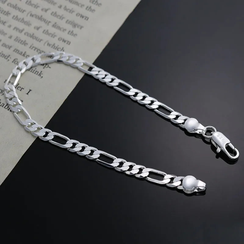 Charm 925 Sterling Silver Bracelets for Women Simple Fine 4MM Chain Fashion Wedding Party Christmas Gifts Jewelry Qme
